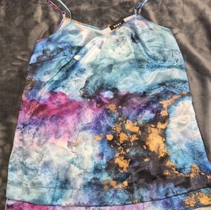 DKNY TOP VIVRANT COLORS ABSTRACT Pattern Size XS Spaghetti Straps Magenta Colors